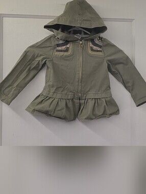 Aspen Kids Olive Green Embroidered Hooded Peplum Jacket 2T